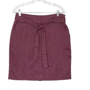 LOFT Outlet Burgundy Herringbone Mini Skirt with Tie Belt and Pockets, Size 12